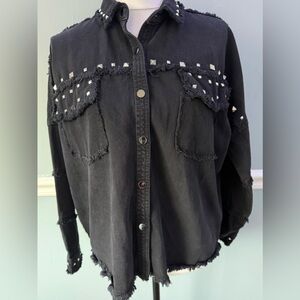 Zara Black Studded Denim Jacket S